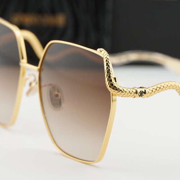Roberto Cavalli SRC035M 0400 Geometric Sunglasses - Gold/Brown main image 3